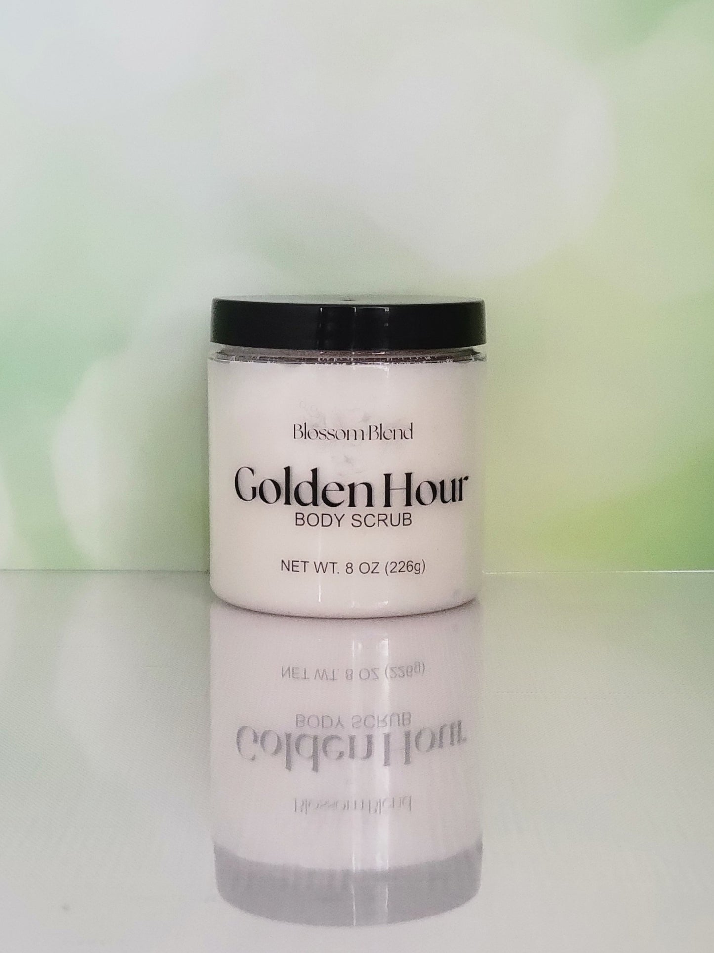 Jar of Blossom Blend Golden Hour Body Scrub on a white background