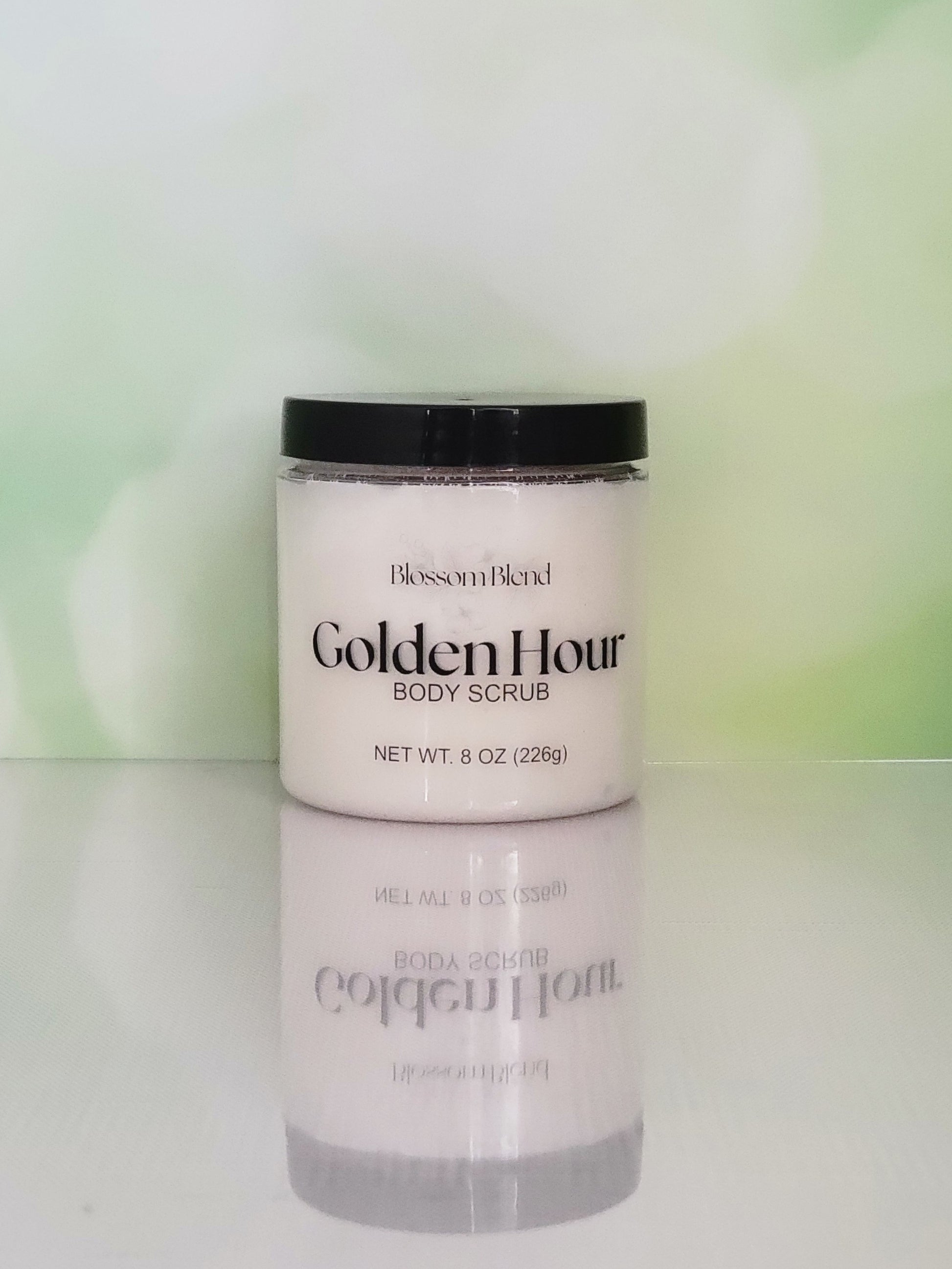 Jar of Blossom Blend Golden Hour Body Scrub on a white background